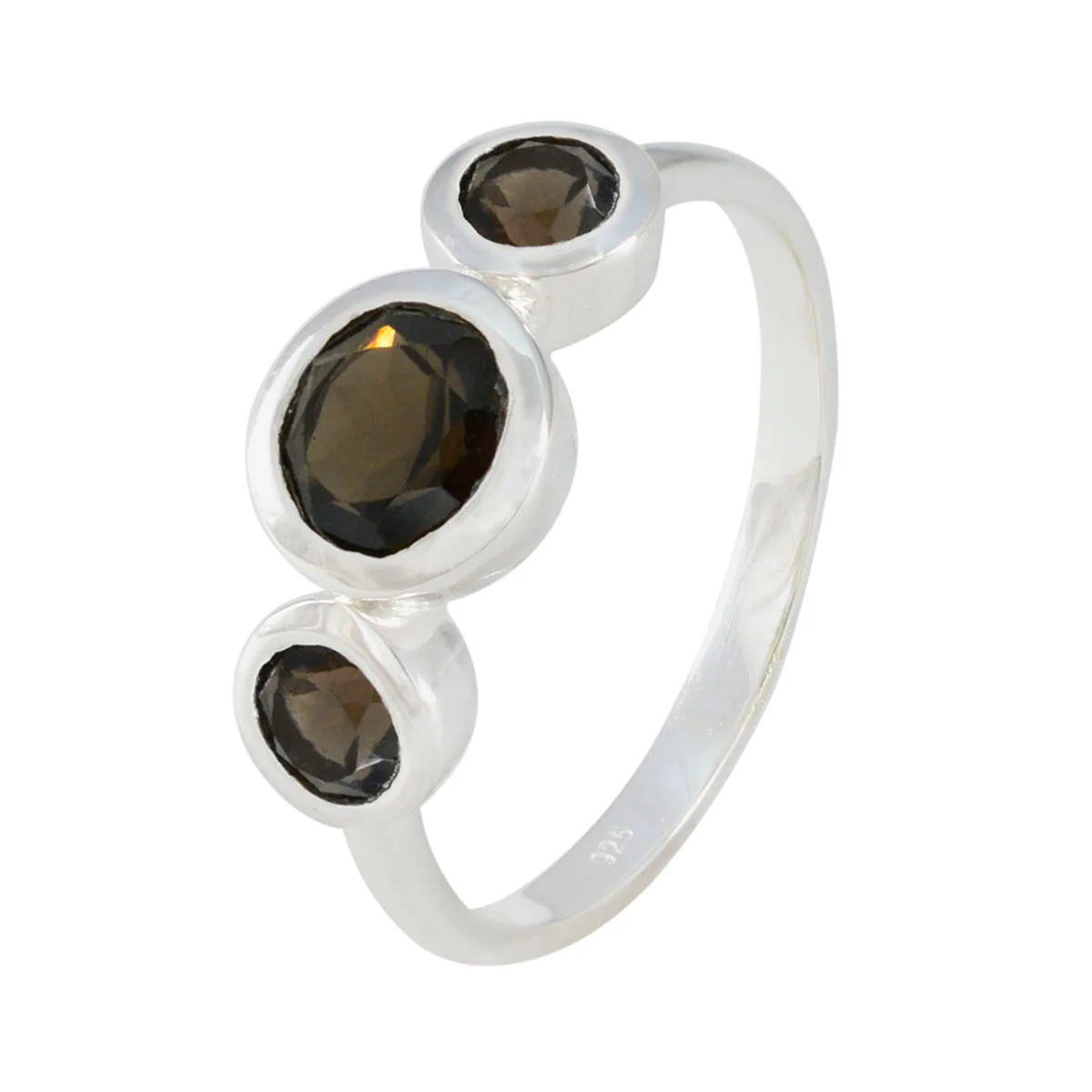 Smoky Quartz Trilogy Japanese Sterling Silver Brown Gemstone Whisper-thin Romantic Ring Jewellery - Image 2