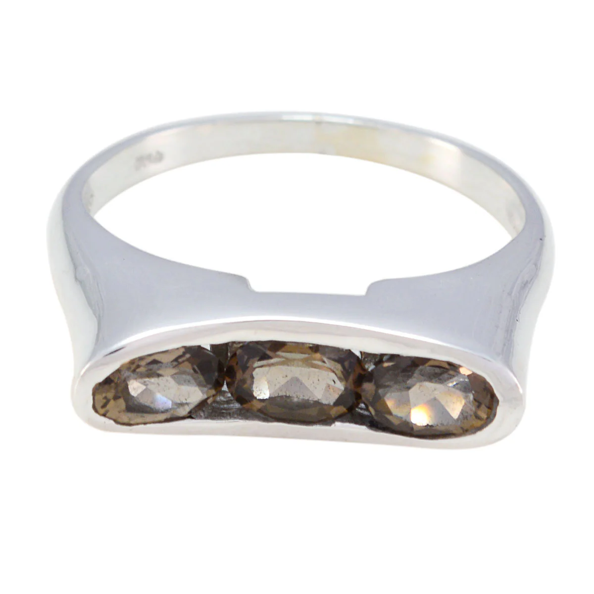 smoky quartz Trilogy Moroccan Sterling Silver Brown Gemstones Slim Feminine Ring Jewelry - Image 2