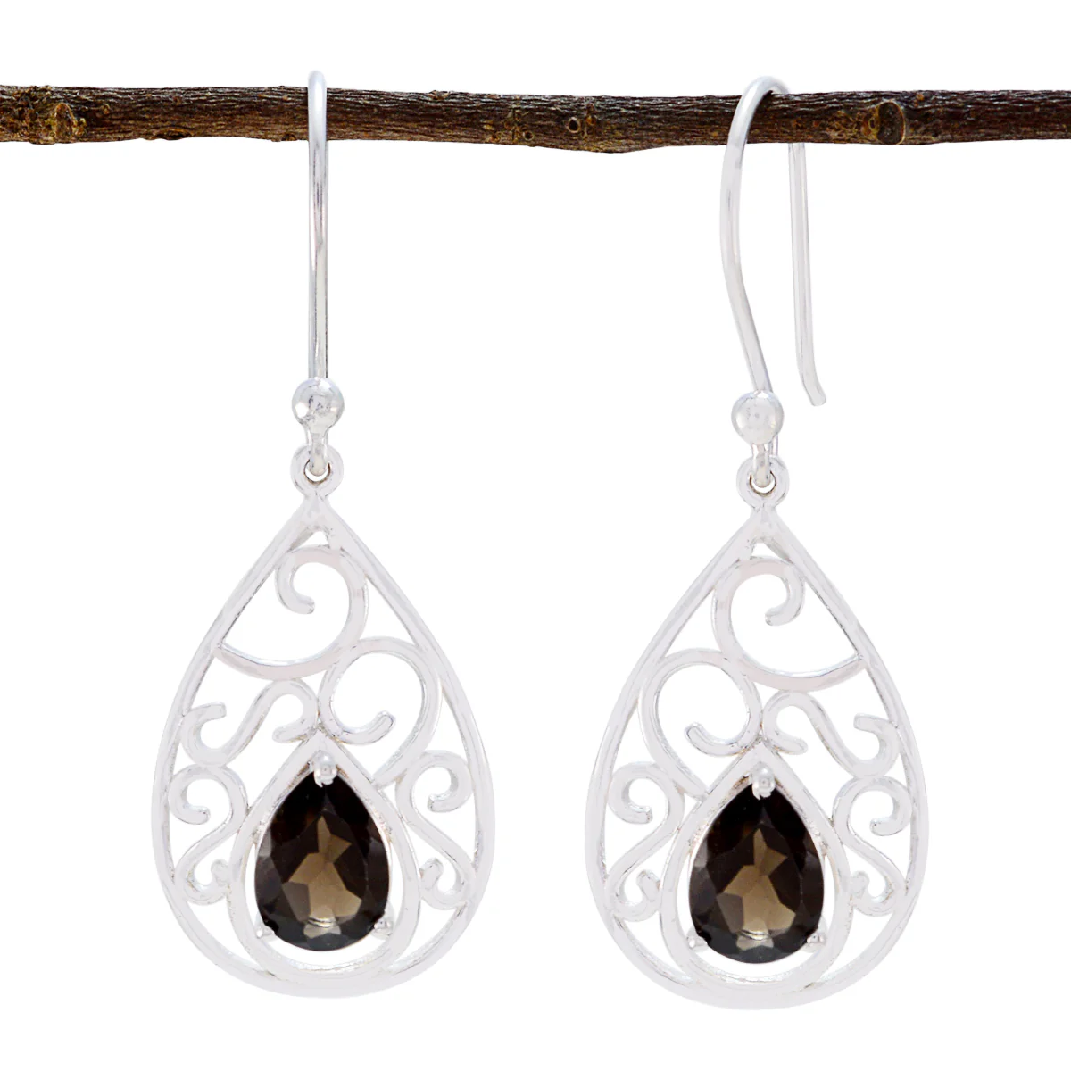 Smoky Quartz Turkish Carolina Solitaire Dangle Brown 925 Sterling Silver Earring