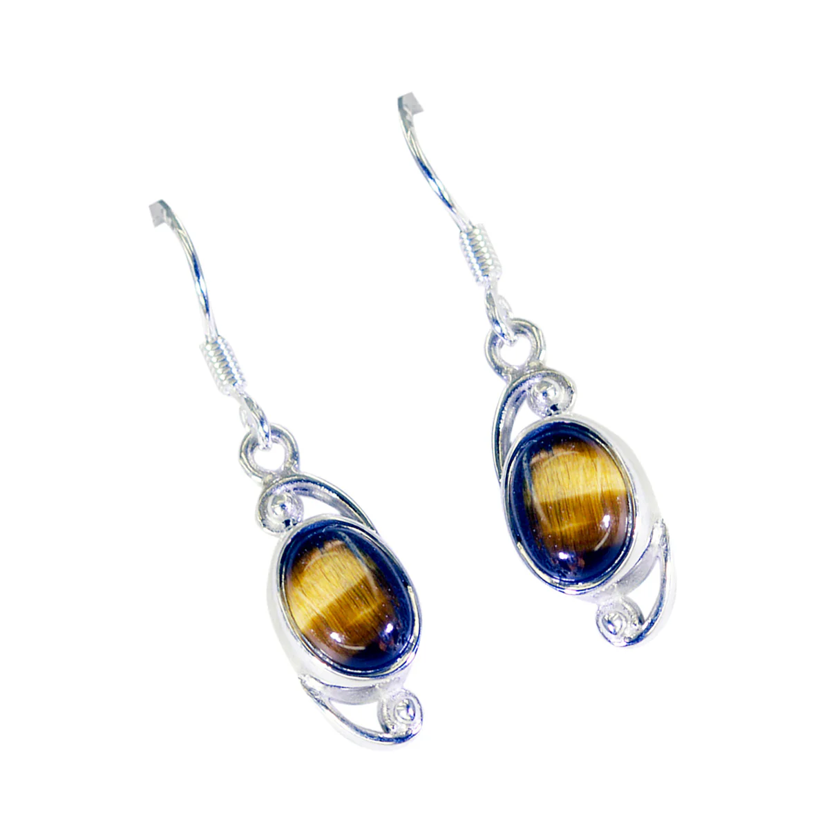 Tiger Eye African Addison Solitaire Dangle Brown 925 Silver Earring - Image 2