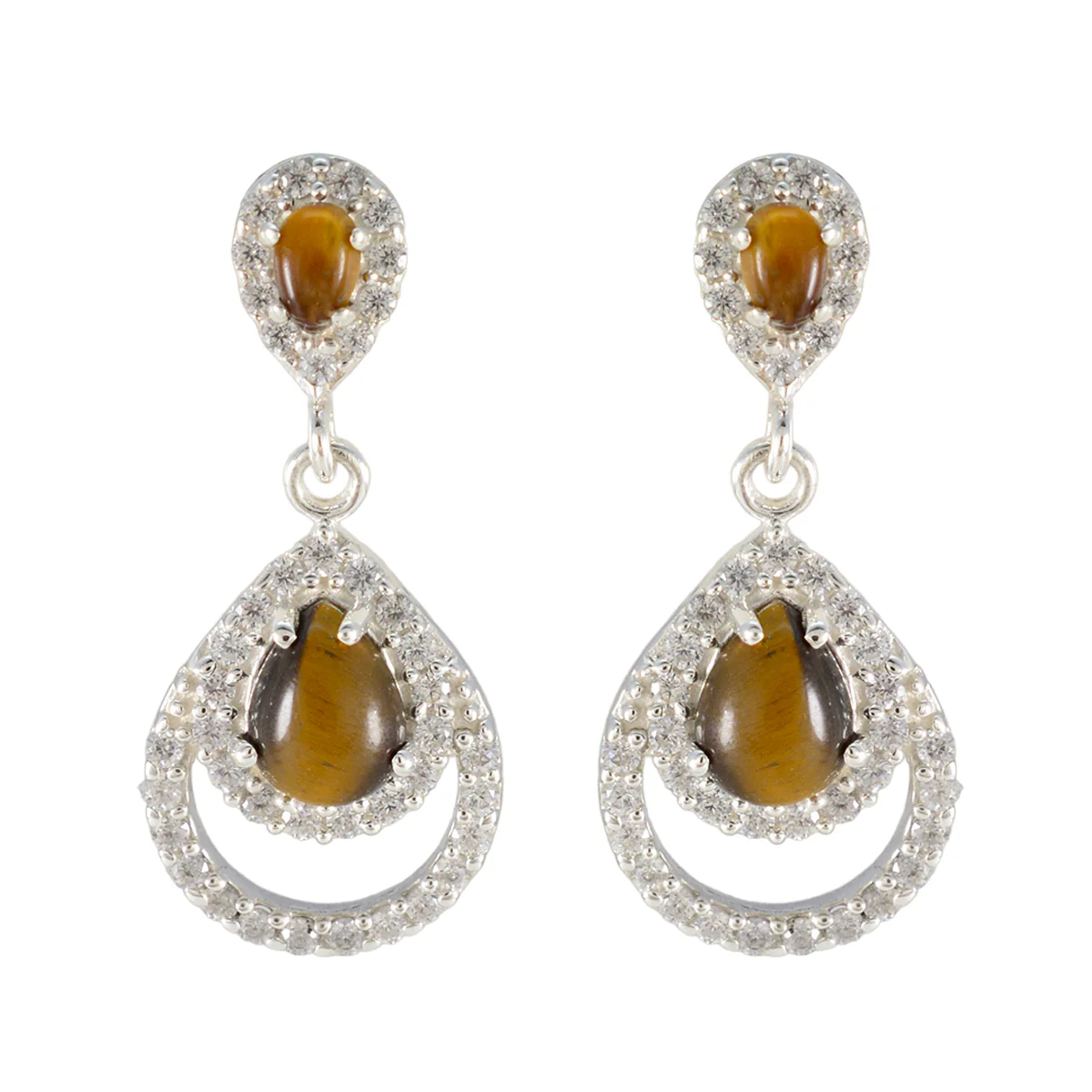 Tiger Eye African Yuki multiple Stud Brown 92.5 Silver Earring