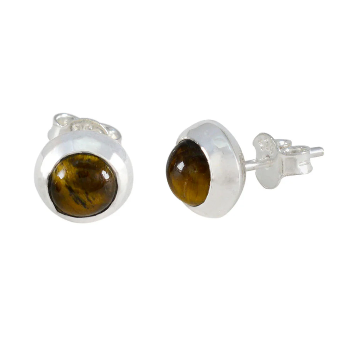 Tiger Eye Australian Constanza Solitaire Stud Brown 92.5 Silver Earring - Image 2