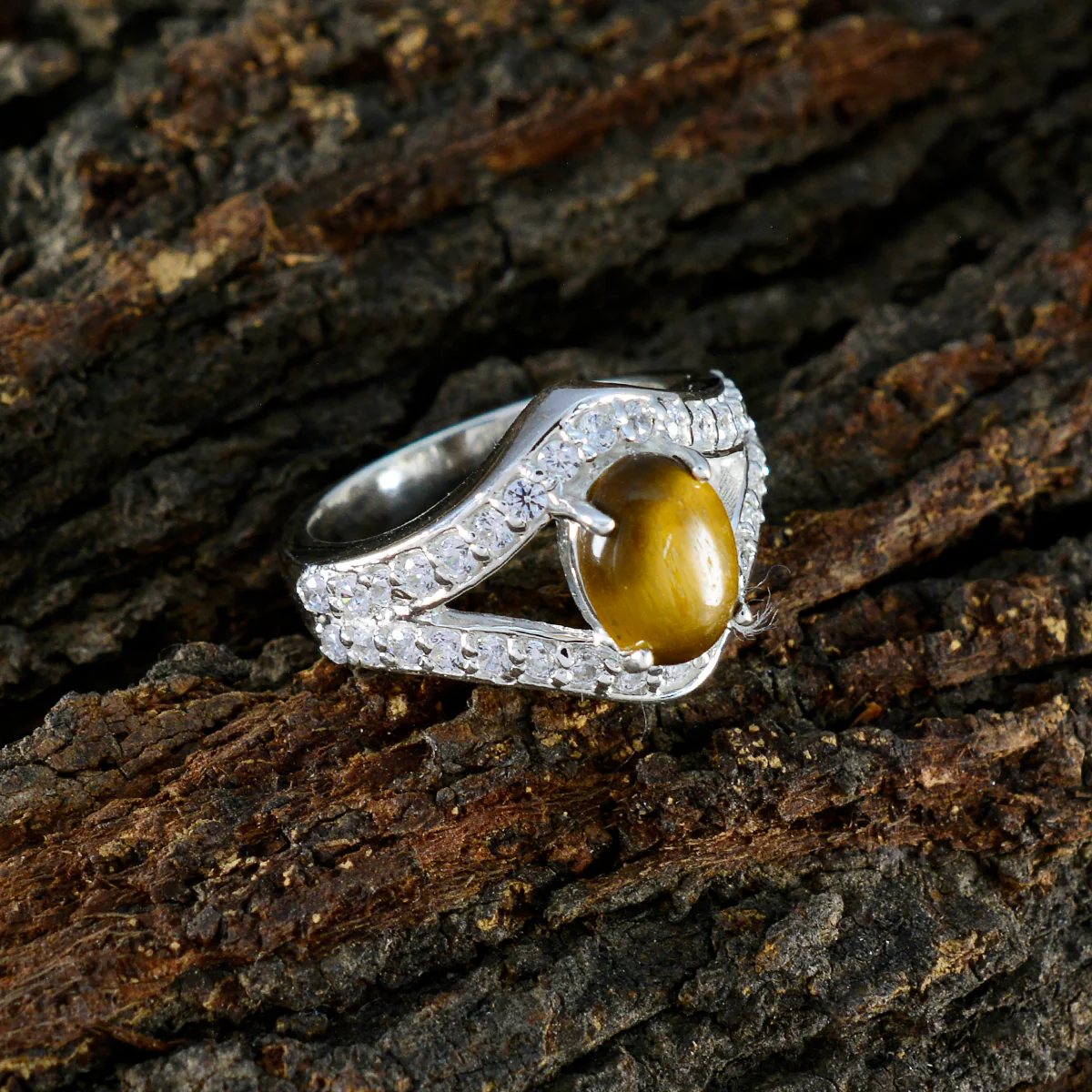 Tiger Eye Halo Egyptian 925 Silver Brown Gems Tiny Cultural Ring Jewelry - Image 3