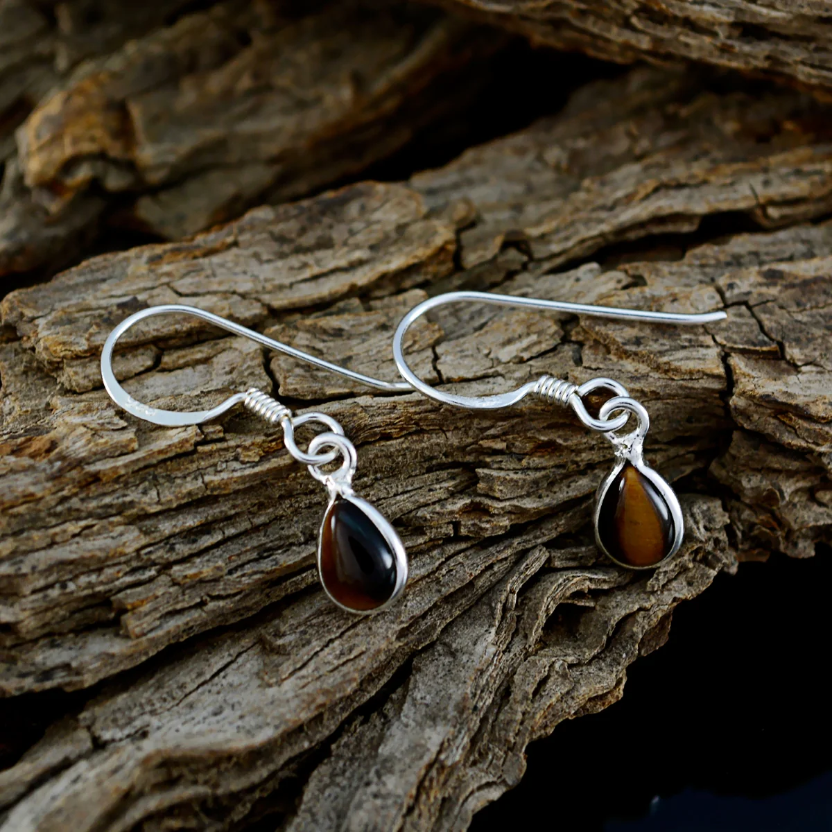 Tiger Eye Korean Pilar multiple Dangle Brown 925 Silver Earring - Image 3