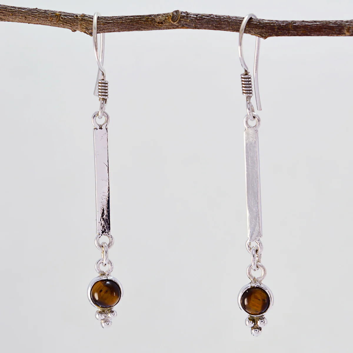 Tiger Eye Mexican Ellie multiple Dangle Brown Sterling Silver Earring - Image 3