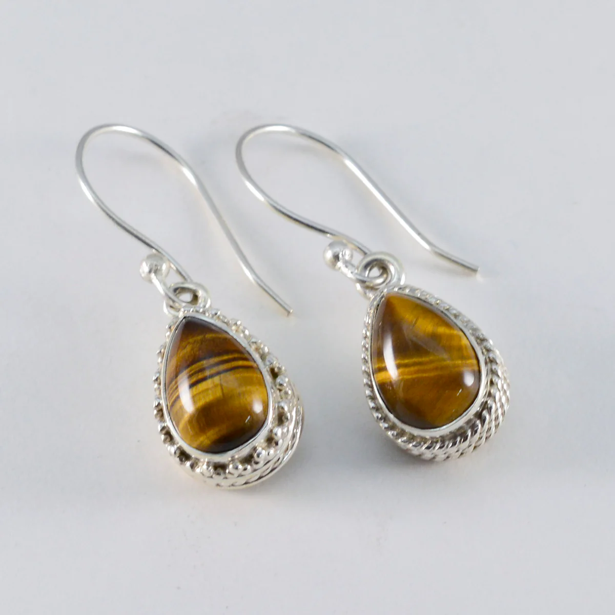 Tiger Eye Middle Eastern Hana Solitaire Dangle Brown 92.5 Silver Earring - Image 2