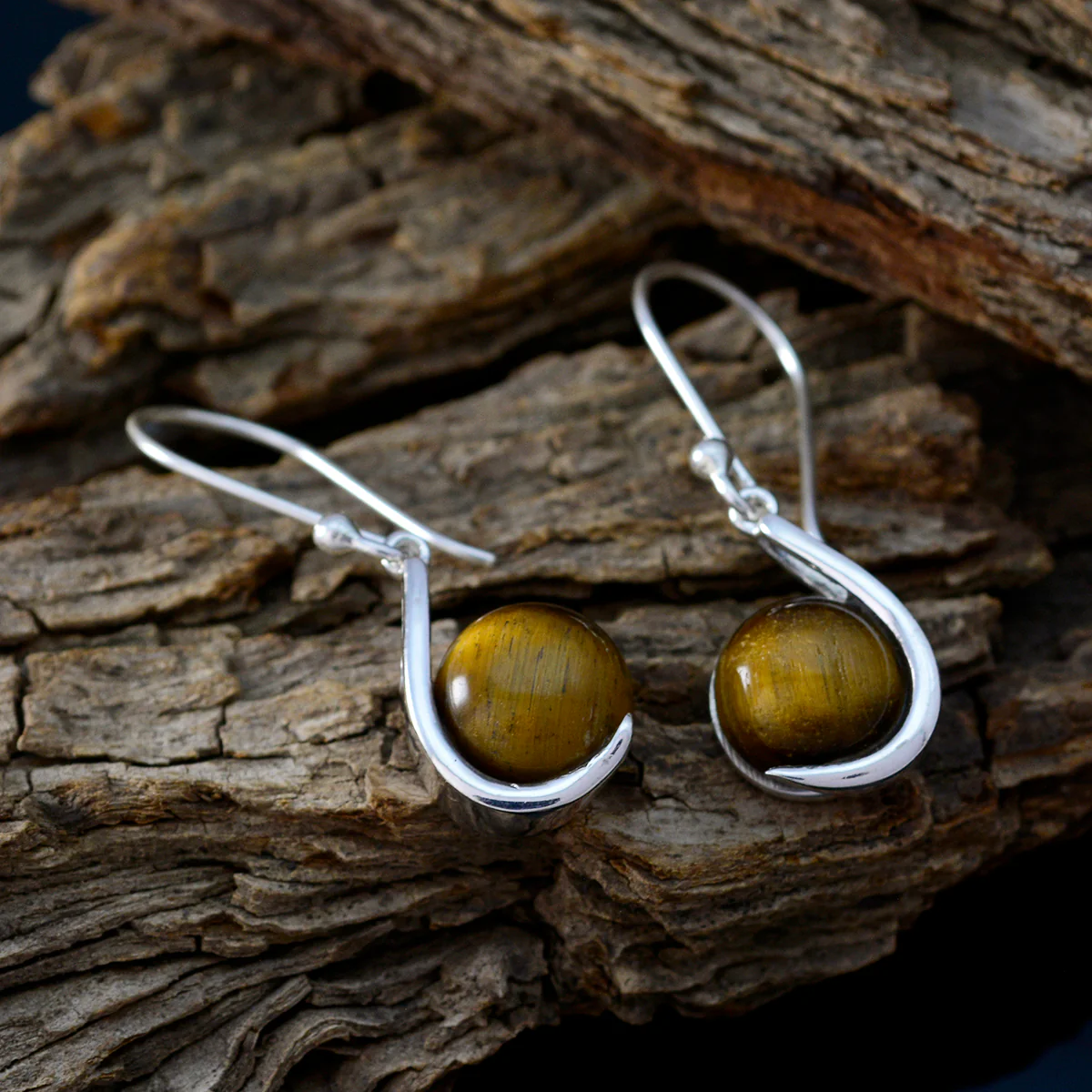 Tiger Eye Moroccan Aisha Solitaire Dangle Brown 925 Sterling Silver Earring - Image 3