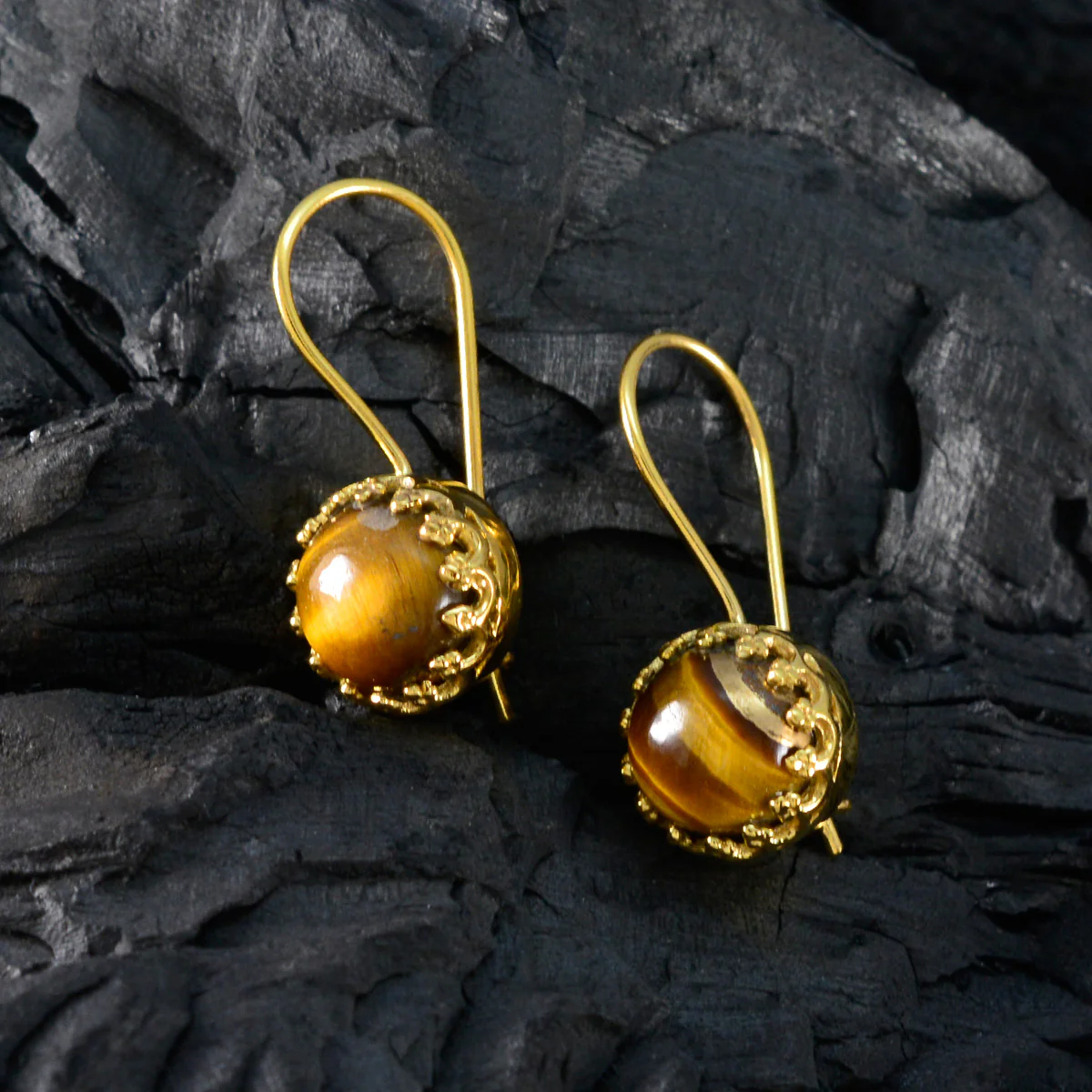 Tiger Eye Moroccan Eun-ji Solitaire Stud Brown 92.5 Silver Earring - Image 2