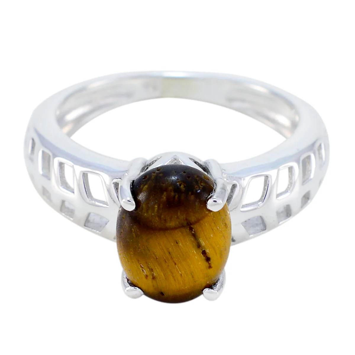Tiger Eye Solitaire Australian 925 Sterling Silver Brown Gemstones Whisper-thin Filigree Ring Jewelry