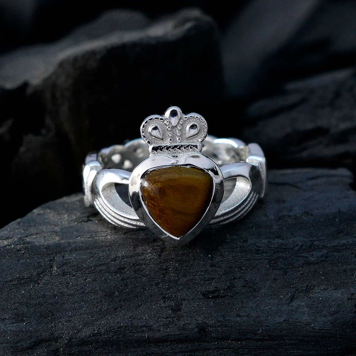 Tiger Eye Solitaire German 92.5 Silver Brown Gems Tiny Romantic Ring Jewellery - Image 4