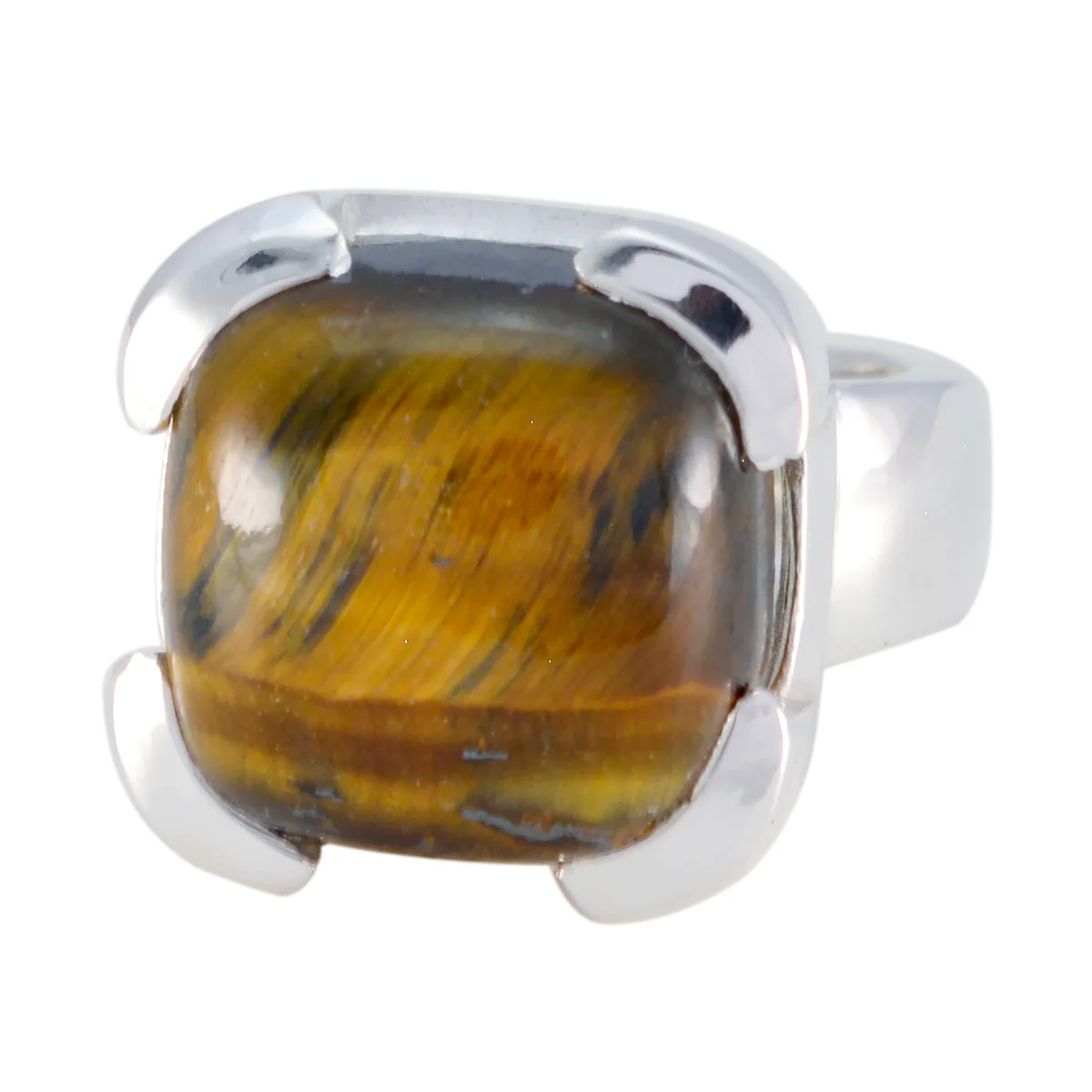 Tiger Eye Solitaire German 925 Silver Brown Gemstones Edgy Signet Ring Jewelry