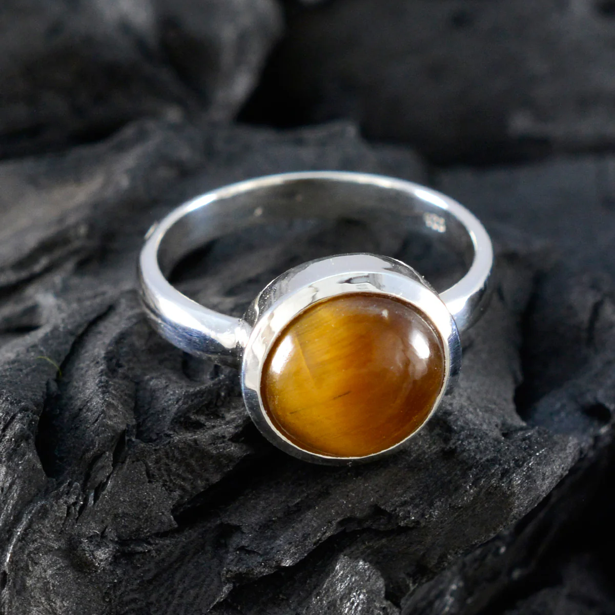 Tiger Eye Solitaire Indian 925 Sterling Silver Brown Gems Slim Contemporary Ring Jewelry - Image 4