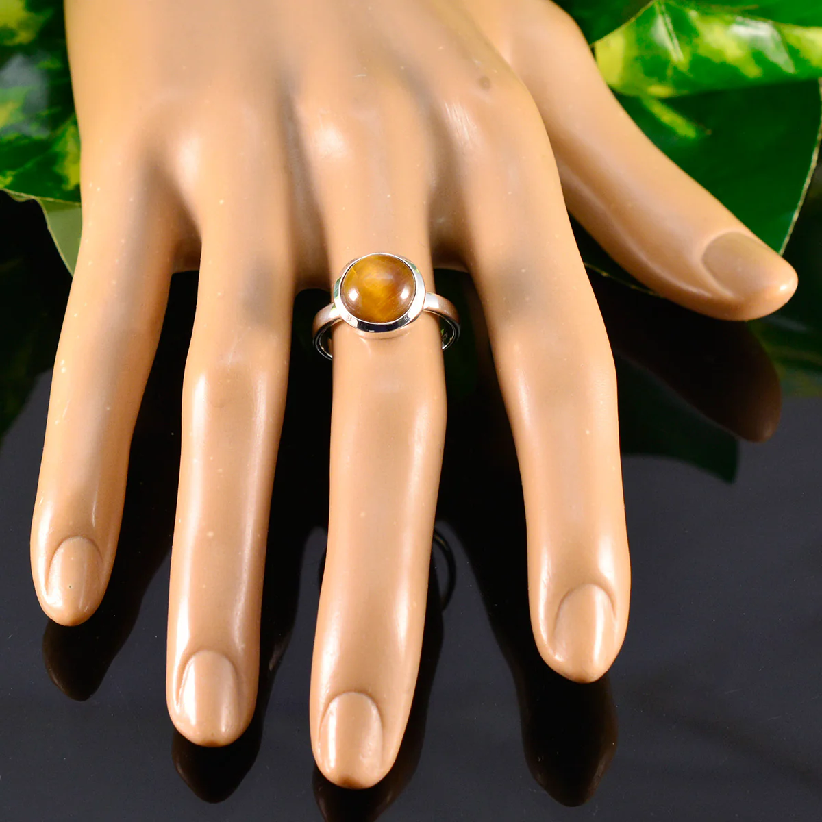 Tiger Eye Solitaire Indian 925 Sterling Silver Brown Gems Slim Contemporary Ring Jewelry - Image 5