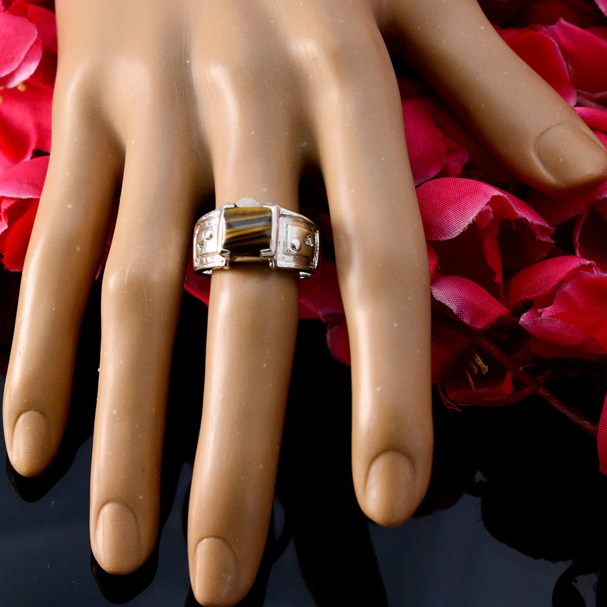 Tiger Eye Solitaire Italian 925 Sterling Silver Brown Gemstones Edgy Trendy Ring Jewelry - Image 5
