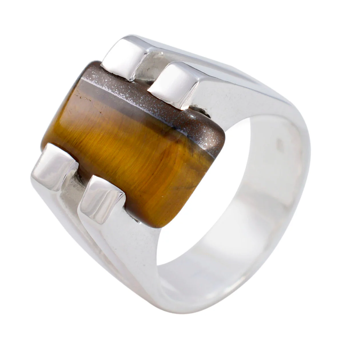 Tiger Eye Solitaire Italian Sterling Silver Brown Gems Chunky Signet Ring Jewellery - Image 2