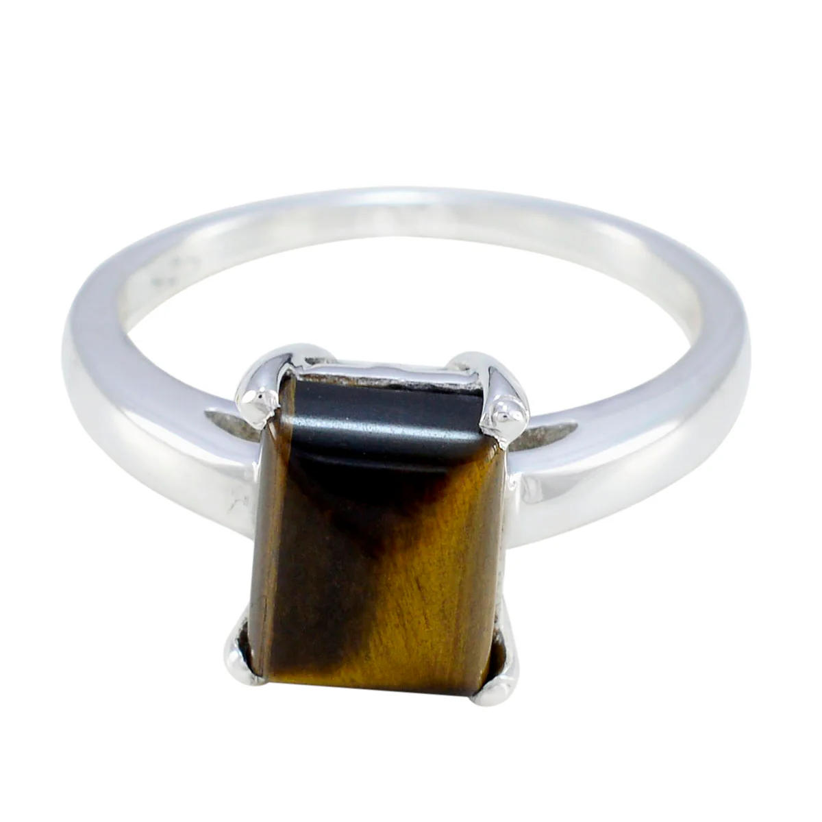 Tiger Eye Solitaire Russian 92.5 Silver Brown Gemstone Minimal Fairytale Ring Jewelry