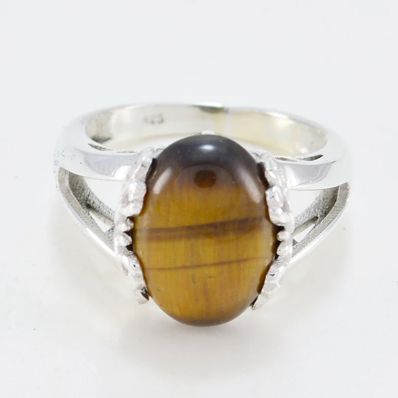 Tiger Eye Solitaire Russian Silver Brown Gems Classic Romantic Ring Jewelry - Image 2