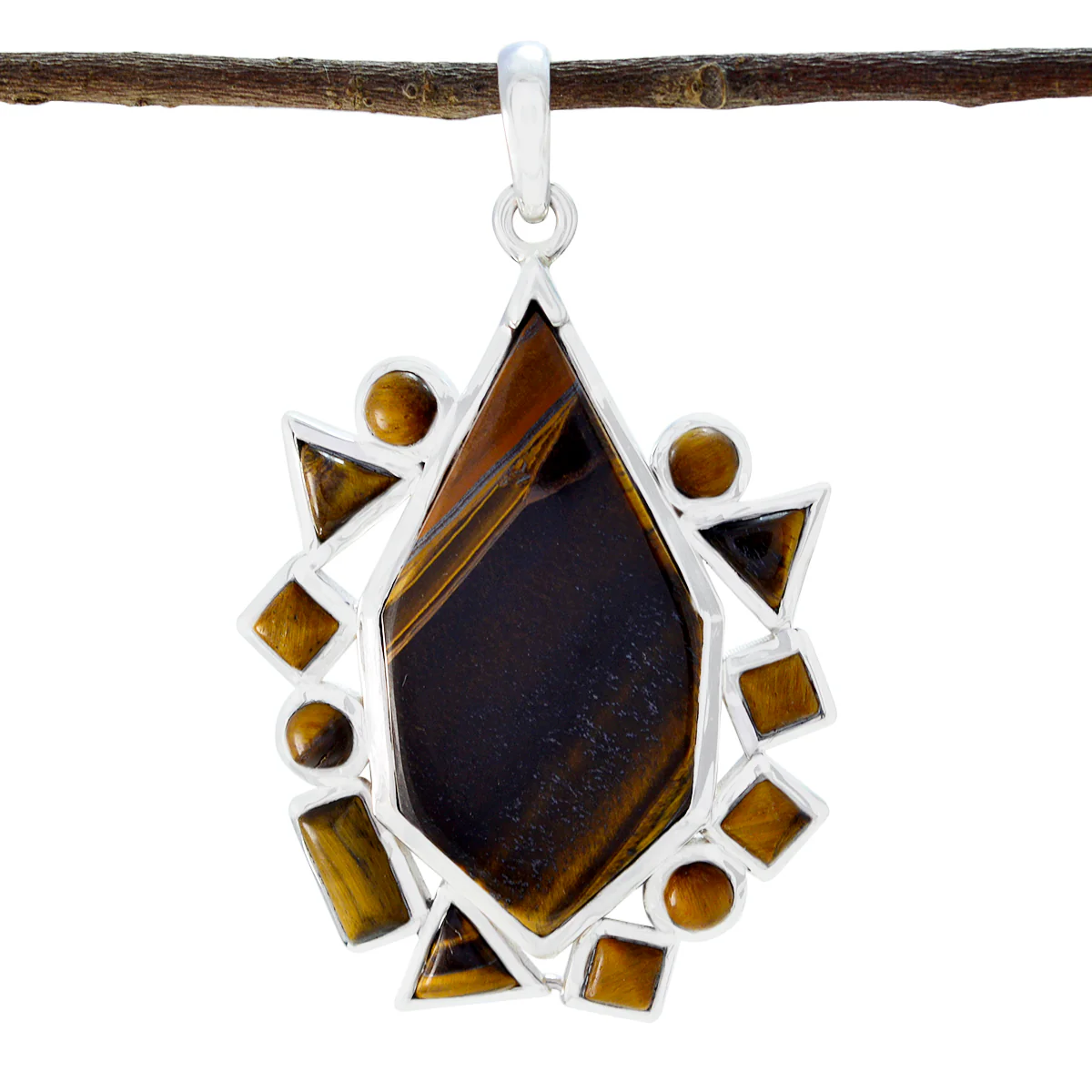 Tiger Eye Statement Moroccan Sterling Silver multiple Constanza Sophisticated Brown Pendant Jewellery