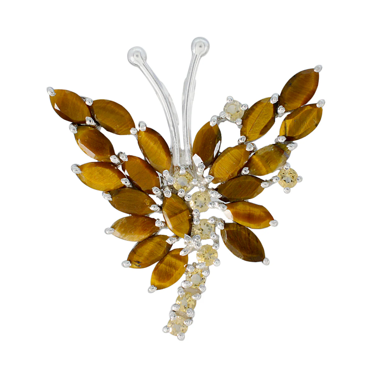 Tiger Eye Statement Turkish 92.5 Silver multiple Lily Sophisticated Brown Pendant Jewellery