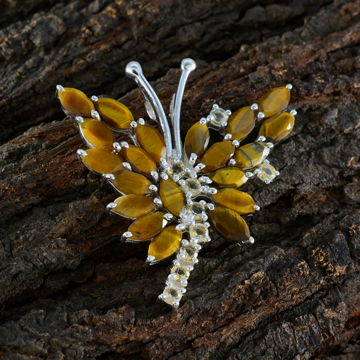 Tiger Eye Statement Turkish 92.5 Silver multiple Lily Sophisticated Brown Pendant Jewellery - Image 2