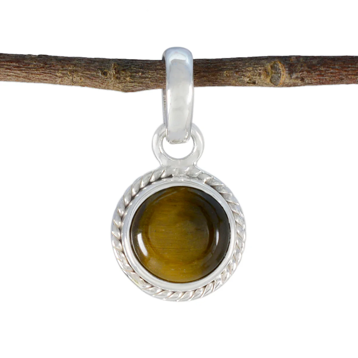Tiger Eye Whisper-thin Turkish 925 Silver Solitaire Renata Rope-Wire Brown Pendant Jewelry
