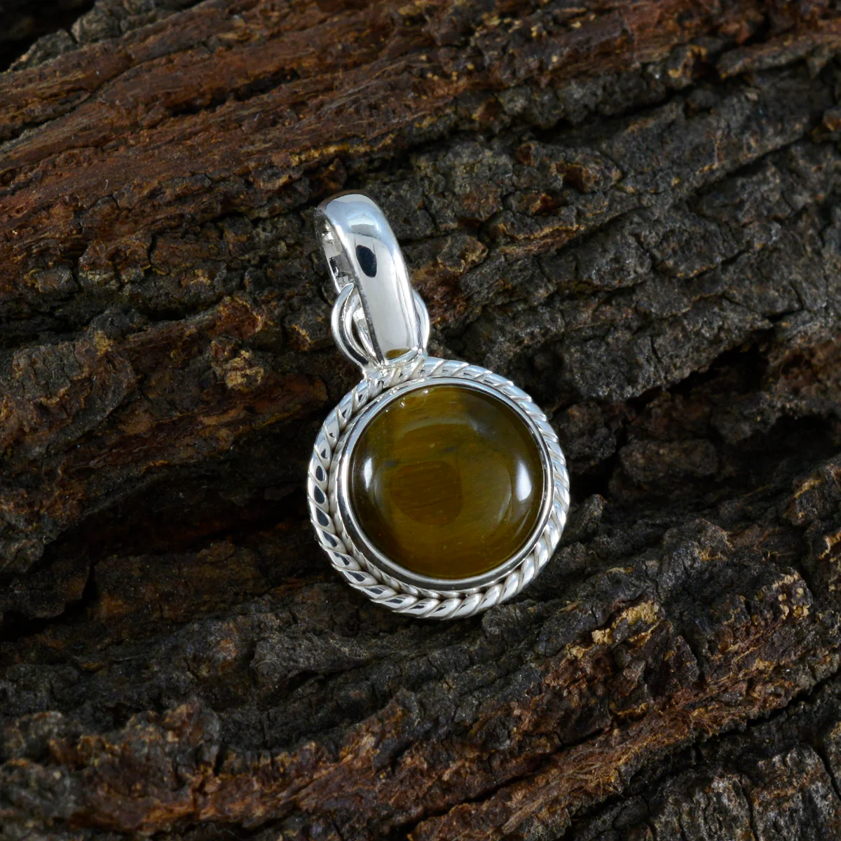 Tiger Eye Whisper-thin Turkish 925 Silver Solitaire Renata Rope-Wire Brown Pendant Jewelry - Image 2