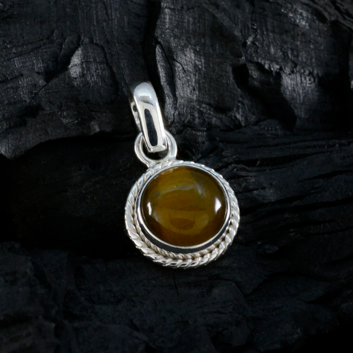 Tiger Eye Whisper-thin Turkish 925 Silver Solitaire Renata Rope-Wire Brown Pendant Jewelry - Image 3