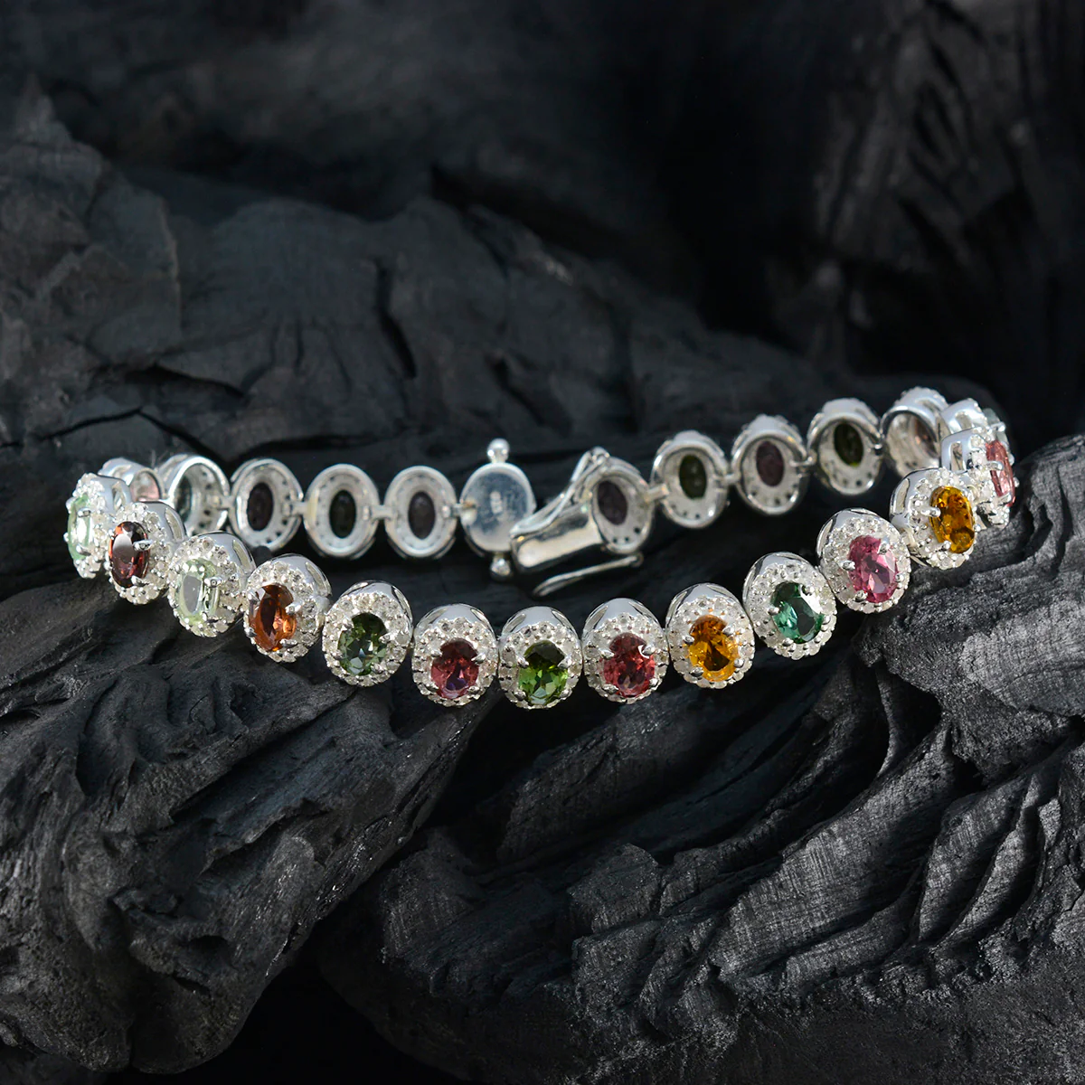 Tourmaline Animal Day Eye-catching multicolor 925 Silver Tennis Bracelet - Image 5
