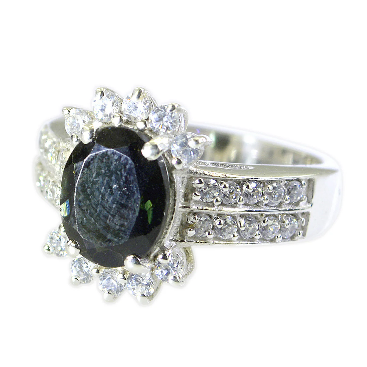 Tourmaline Halo Egyptian Sterling Silver multicolor Gems Classic Abstract Ring Jewellery - Image 2