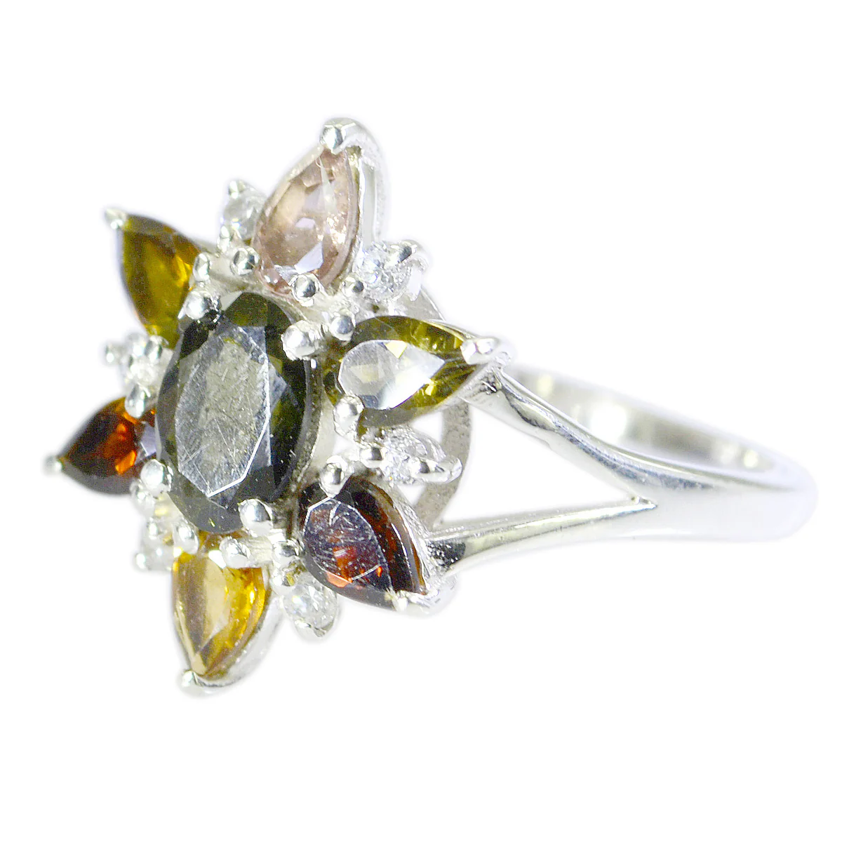 Tourmaline Hepta Indian 925 Sterling Silver multicolor Gems Featherlight Floral Ring Jewellery - Image 2