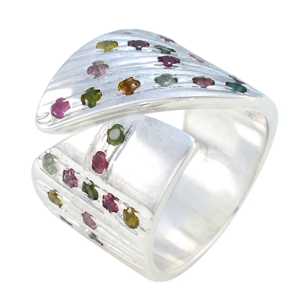 Tourmaline multiple German Sterling Silver multicolor Gemstone Chunky Retro Ring Jewelry - Image 2