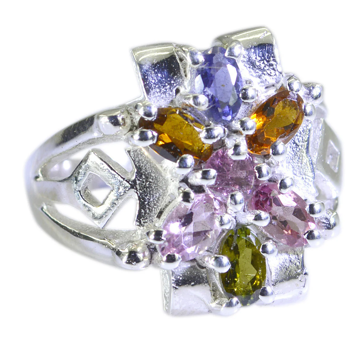 Tourmaline multiple German Sterling Silver multicolor Gemstone Mid-weight Trendy Ring Jewellery - Image 3