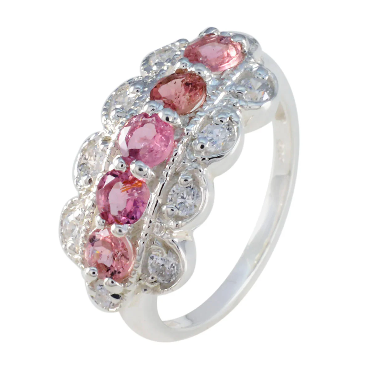 Tourmaline multiple German Sterling Silver multicolor Gemstones Tiny Glamorous Ring Jewellery - Image 2