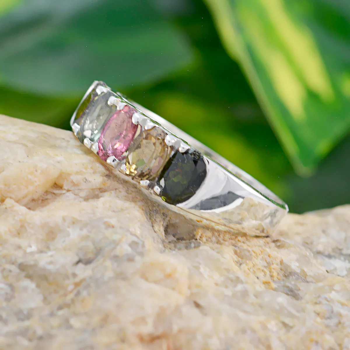 Tourmaline Penta French 925 Silver multicolor Gemstones Classic Retro Band Jewelry - Image 3