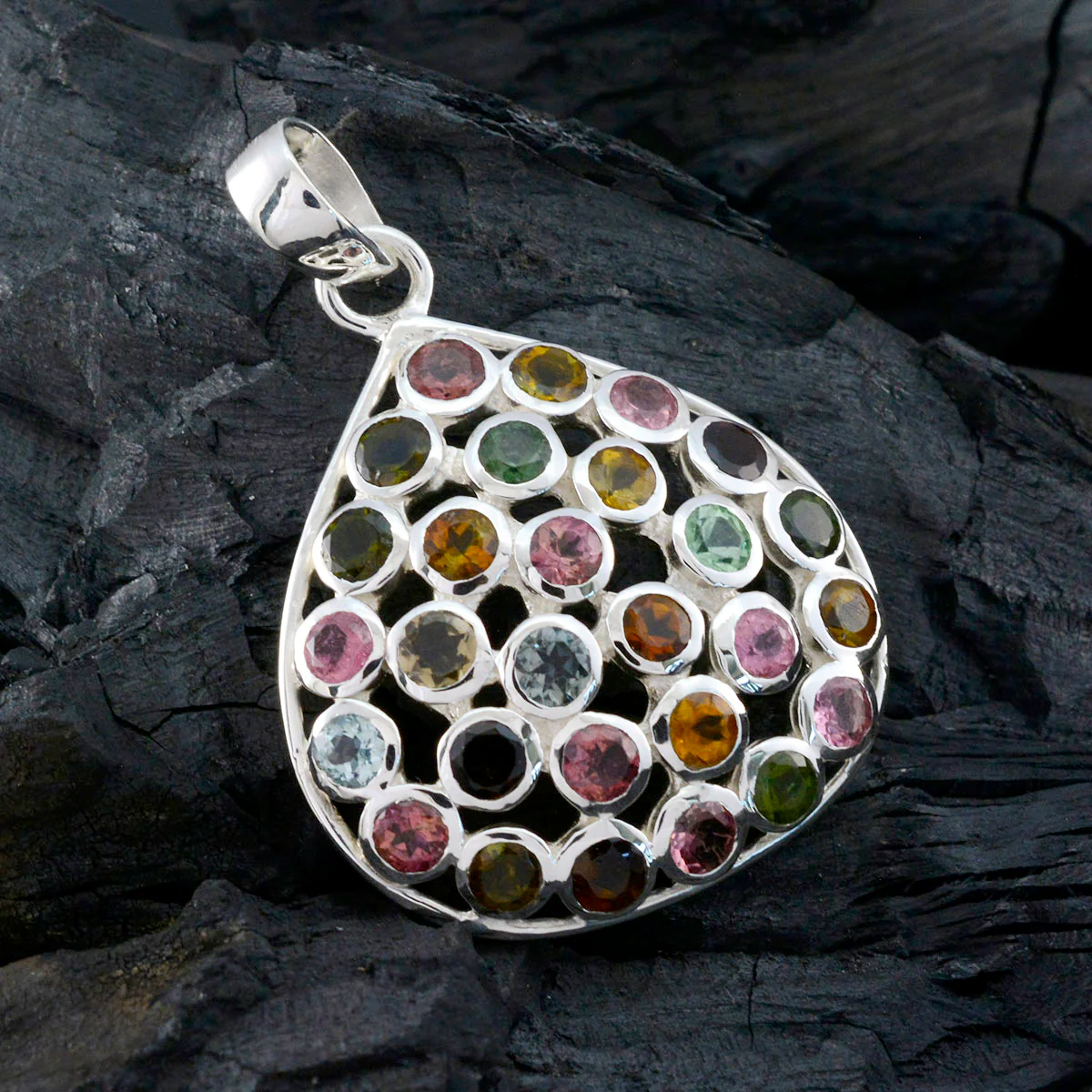 Tourmaline Statement Russian 92.5 Silver multiple Lourdes propsel multicolor Pendant Jewellery - Image 4