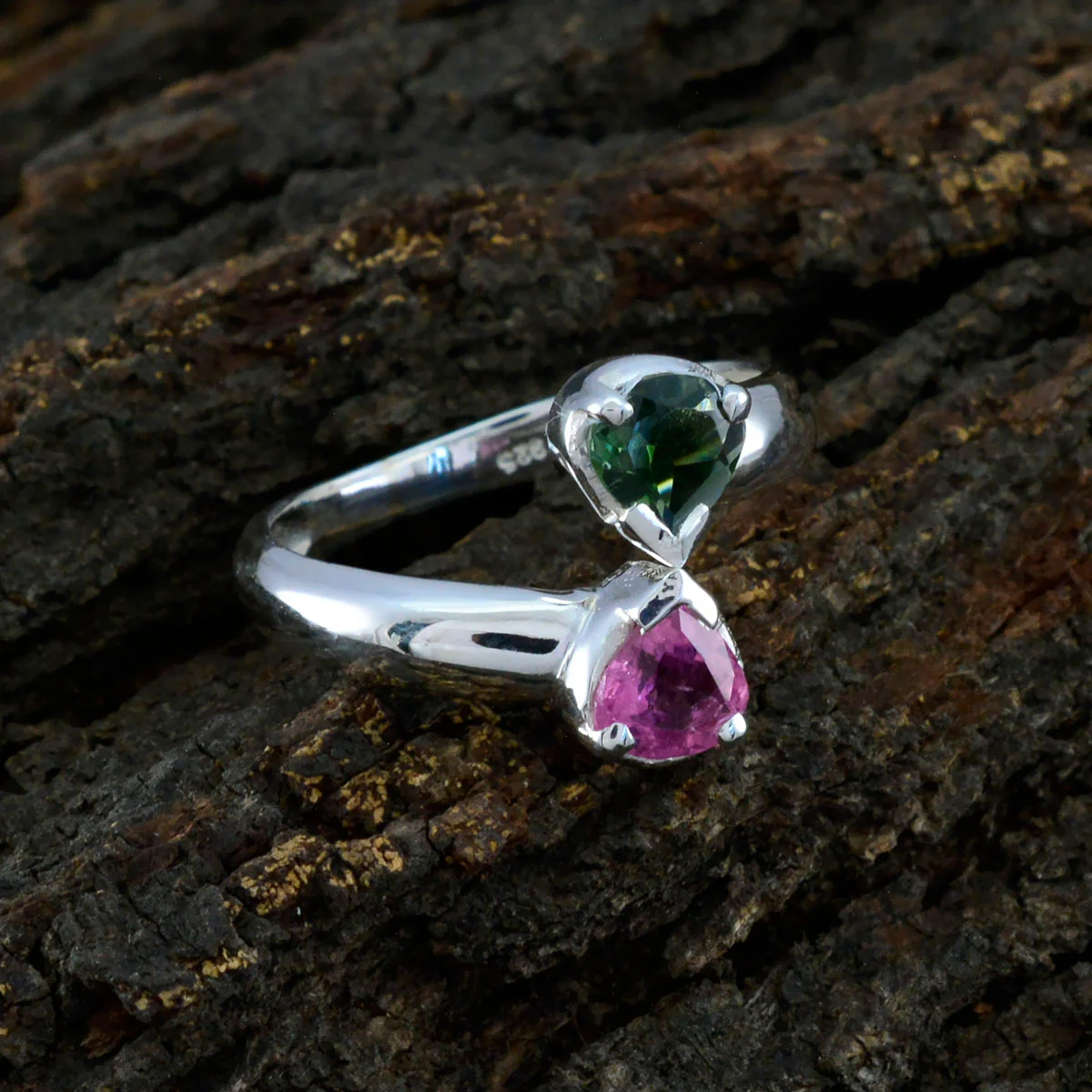 Tourmaline Toi et Moi Moroccan 92.5 Silver multicolor Gemstones Tiny Luxurious Ring Jewellery - Image 3