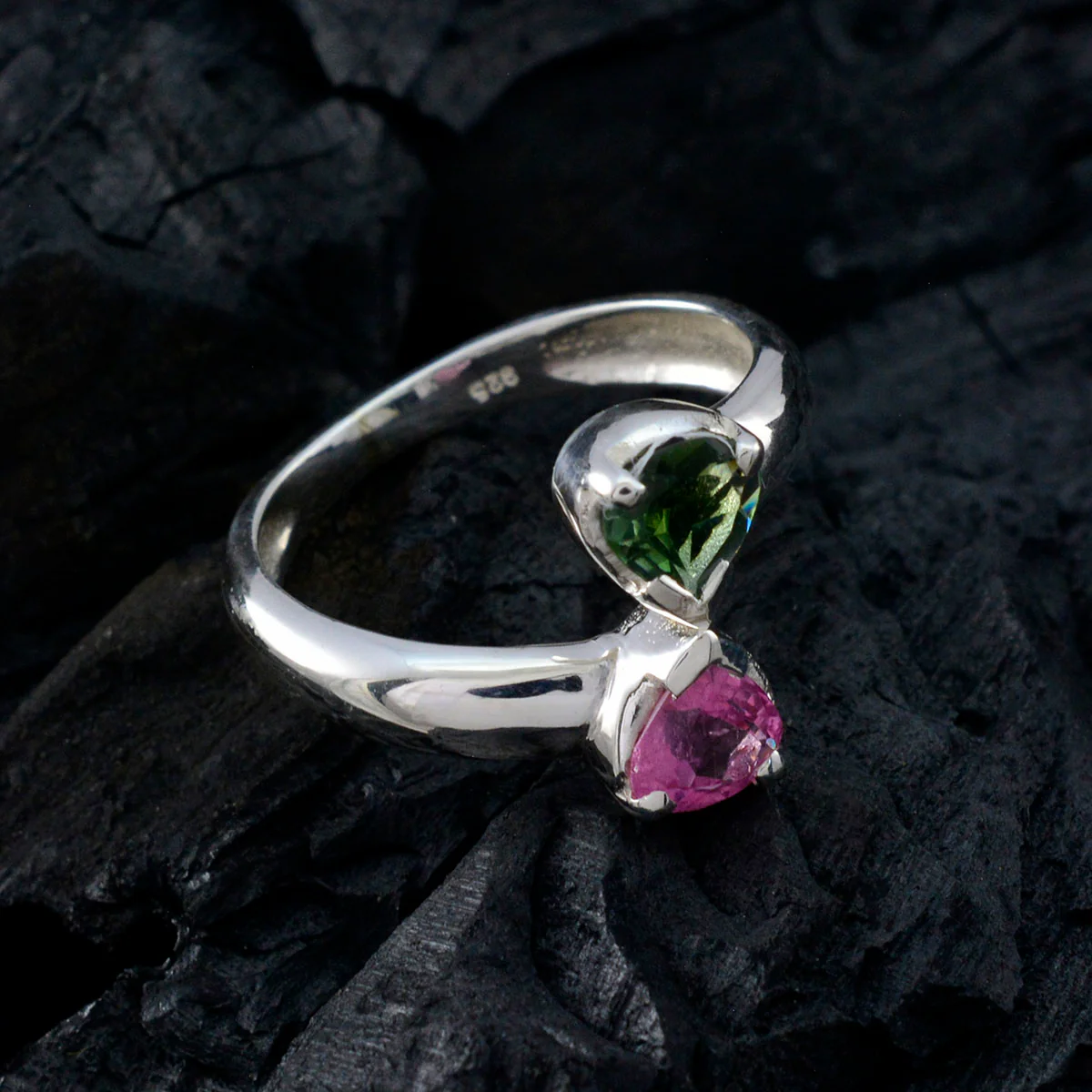 Tourmaline Toi et Moi Moroccan 92.5 Silver multicolor Gemstones Tiny Luxurious Ring Jewellery - Image 4