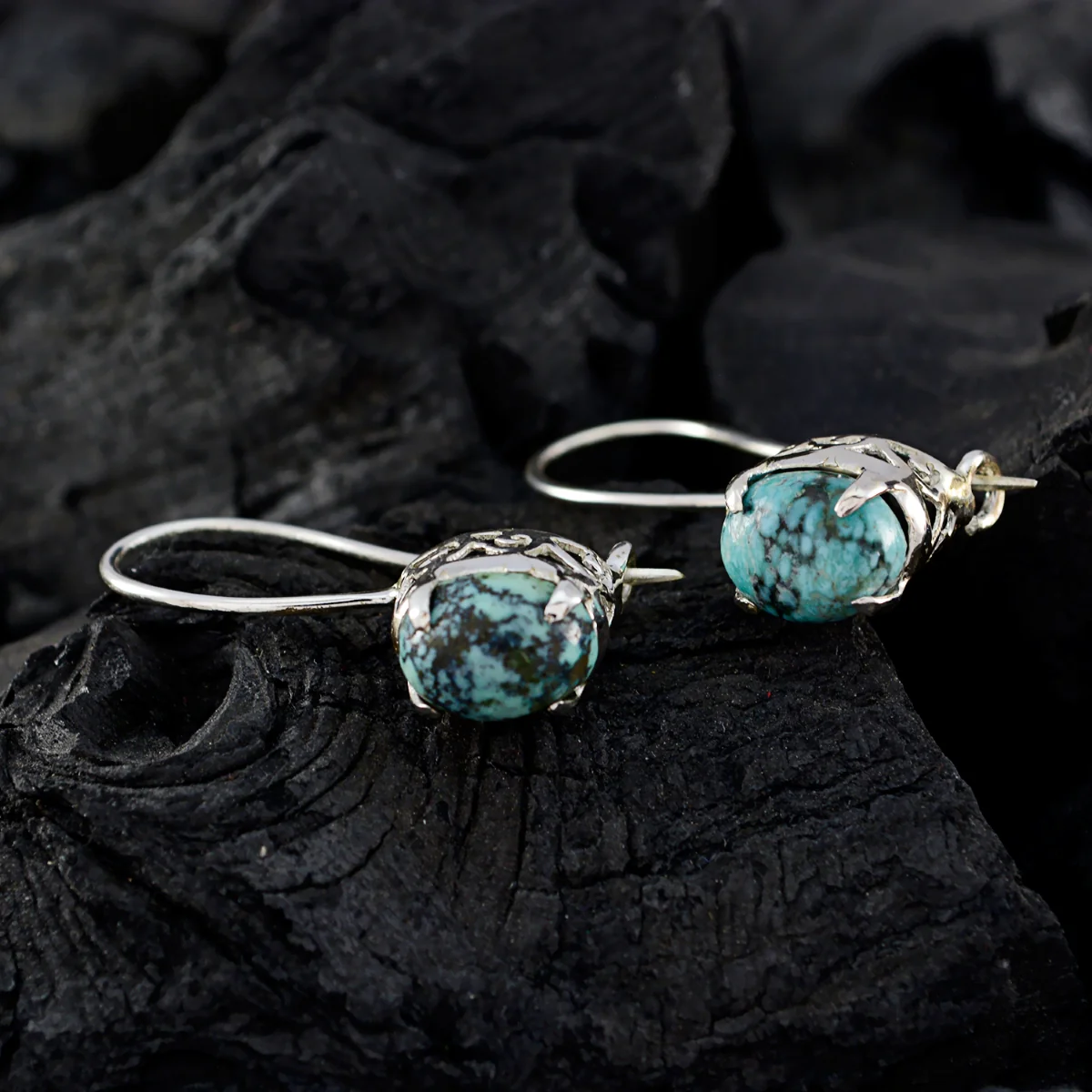 Turquoise African Mathilde multiple Dangle Blue 92.5 Silver Earring - Image 3