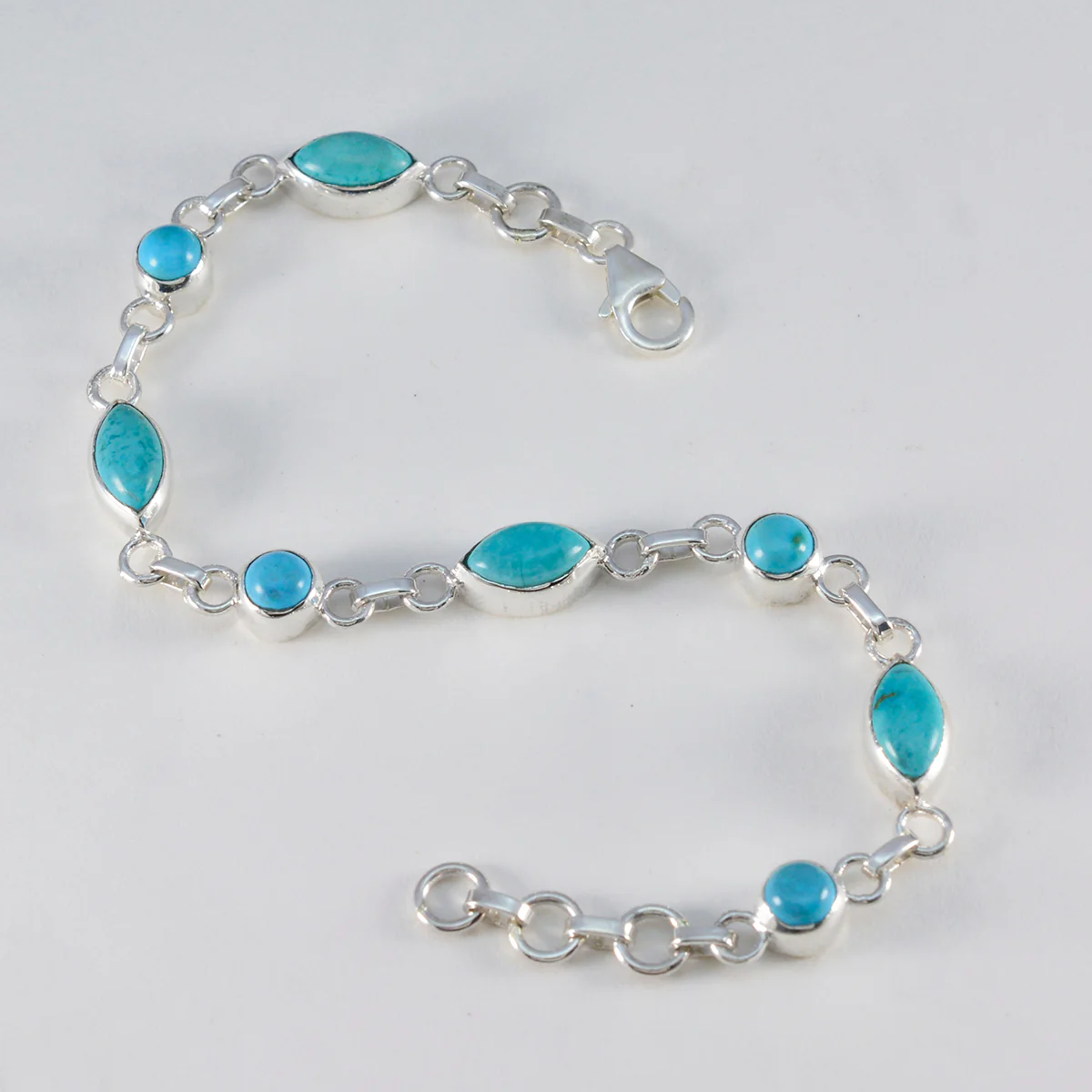 Turquoise Chocolate Day Slim Turquoise Sterling Silver Links Bracelet - Image 3