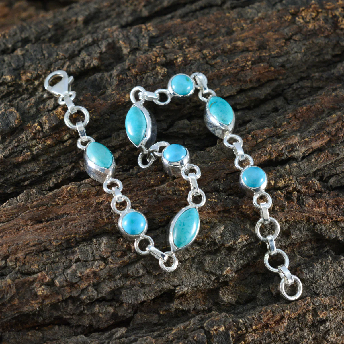 Turquoise Chocolate Day Slim Turquoise Sterling Silver Links Bracelet - Image 4