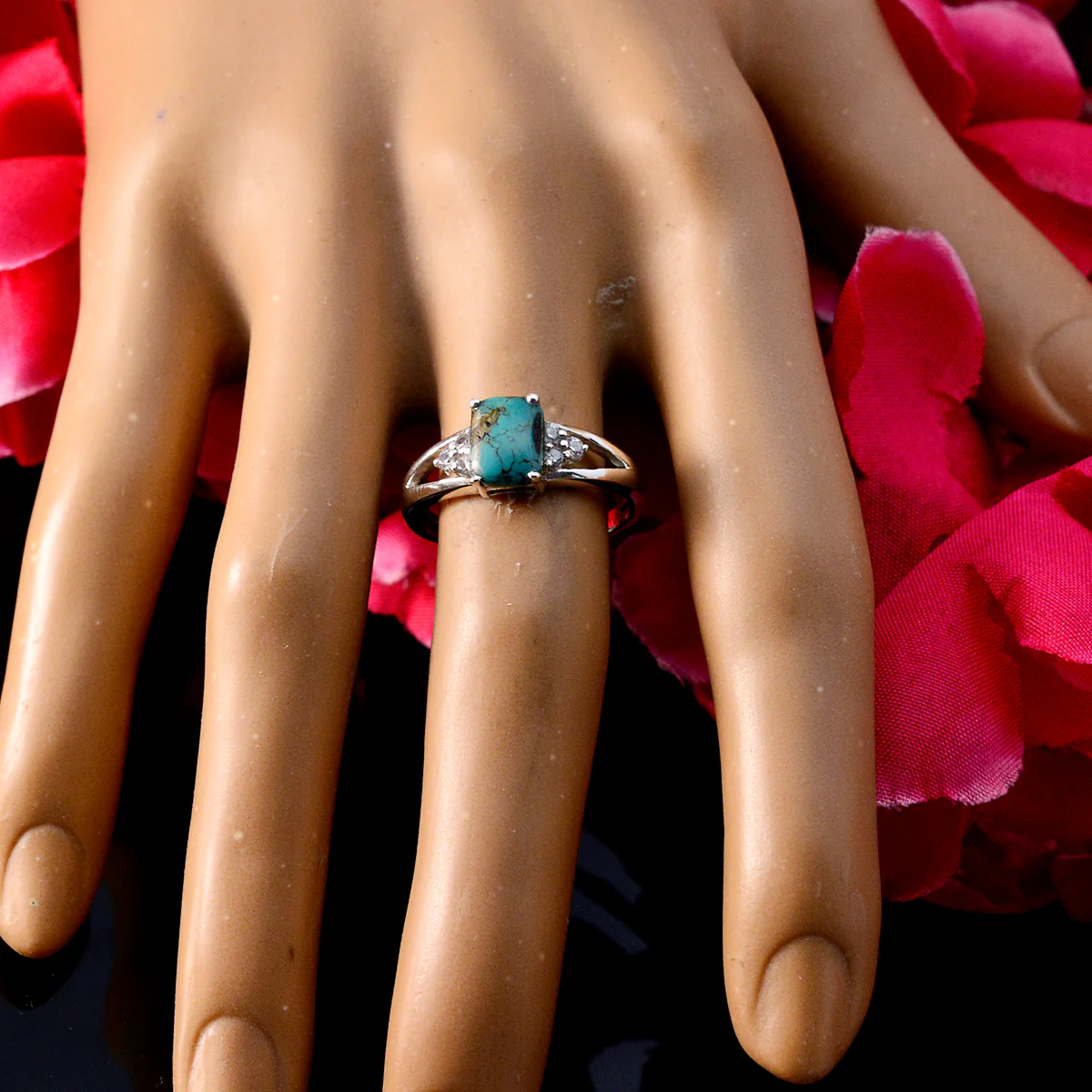 Turquoise Halo American Silver Blue Gemstone Delicate Abstract Ring Jewellery - Image 5