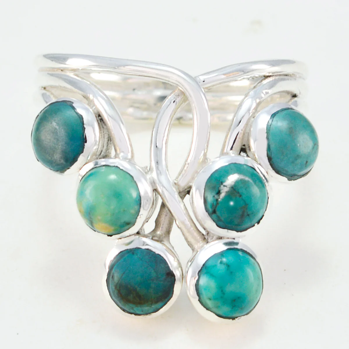 Turquoise Hexa Egyptian 92.5 Silver Blue Gemstones Minimal Contemporary Ring Jewelry - Image 2