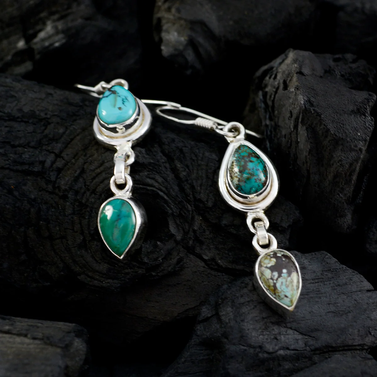 Turquoise Latin American Bianca multiple Dangle Blue Silver Earring - Image 3