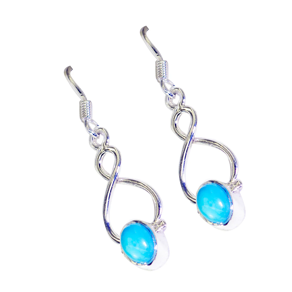 Turquoise Mexican Emily Solitaire Dangle Blue 92.5 Silver Earring - Image 2