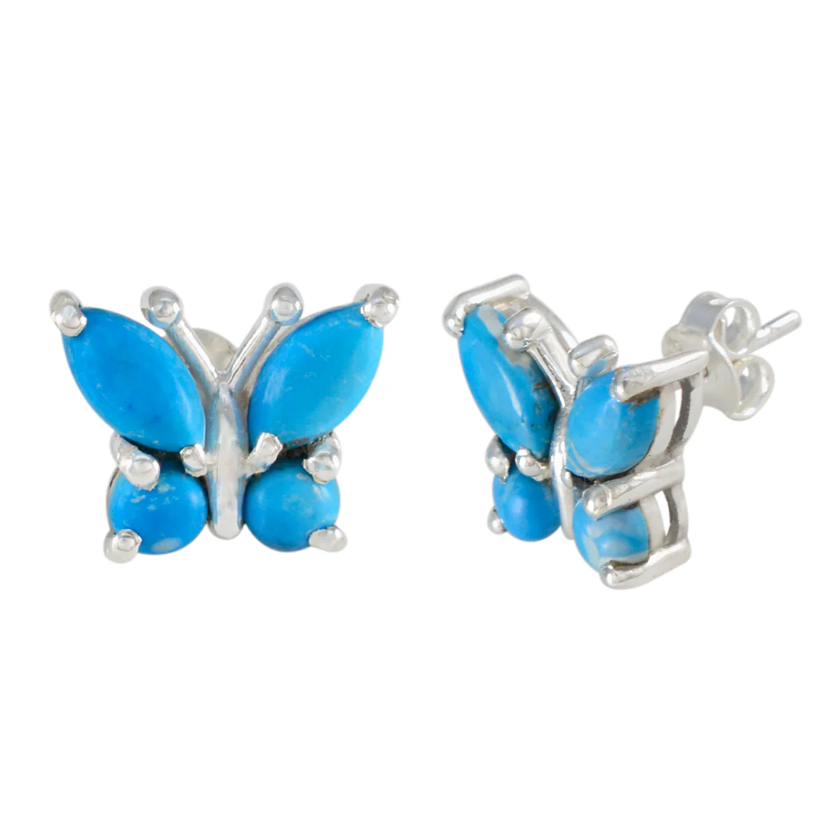 Turquoise Mexican Isabel quarter Stud multicolor Sterling Silver Earring - Image 2