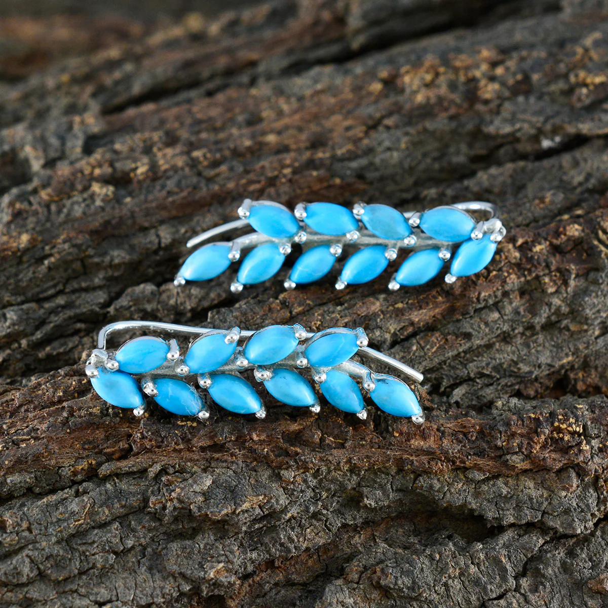Turquoise Mexican Maya multiple Stud Blue Silver Earring - Image 4