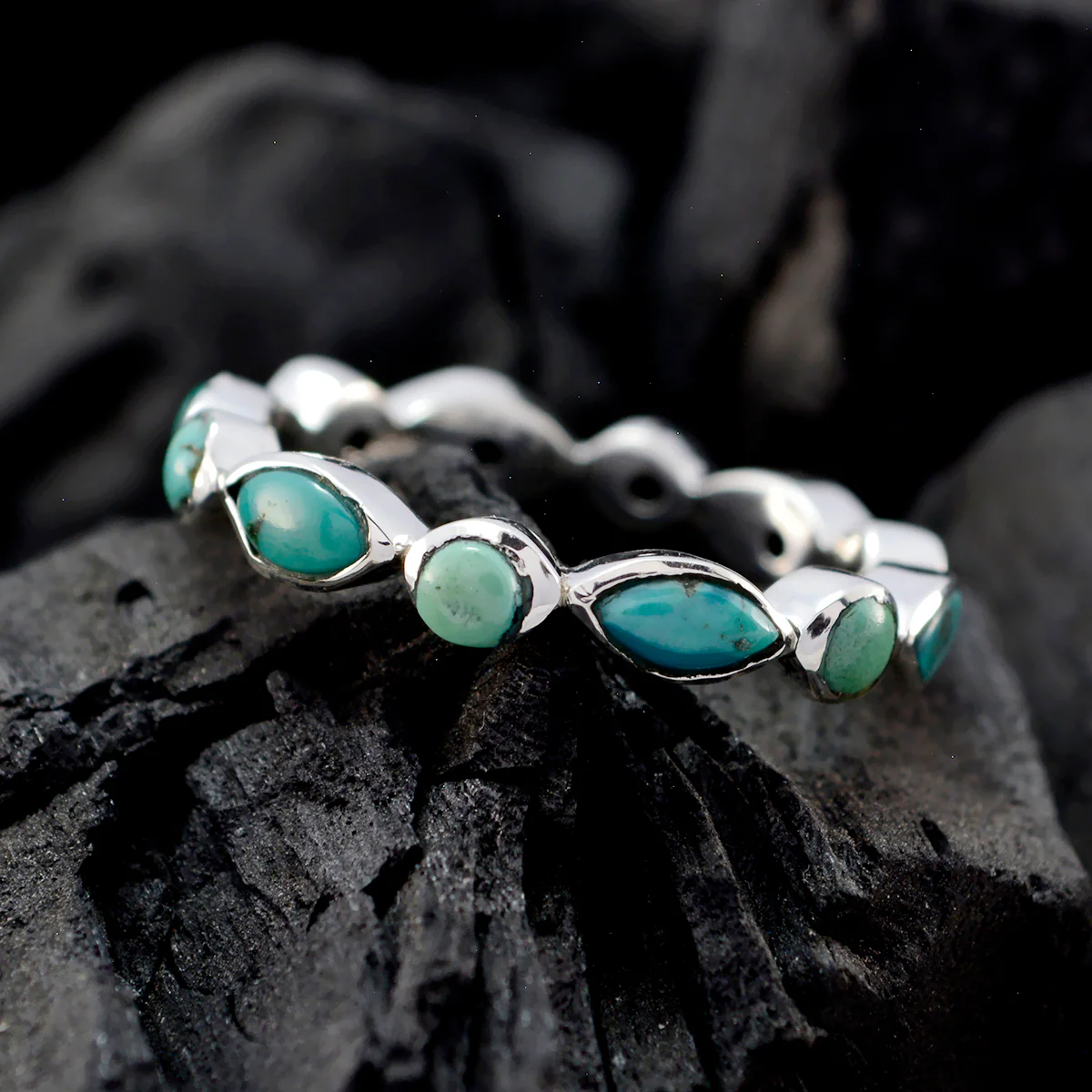 Turquoise multiple Turkish 925 Silver Blue Gemstone Delicate Eternity Band Jewelry - Image 3