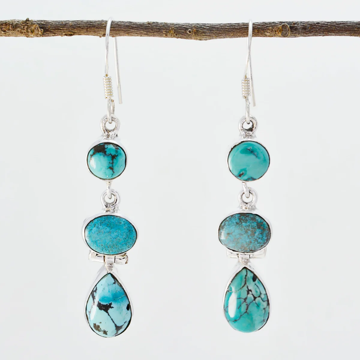 Turquoise Russian Genesis multiple Dangle Blue 925 Sterling Silver Earring