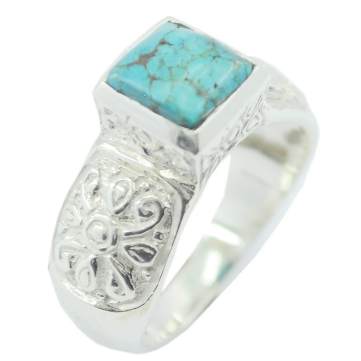 Turquoise Solitaire African 92.5 Silver Blue Gemstones Eye-catching Art Deco Ring Jewellery
