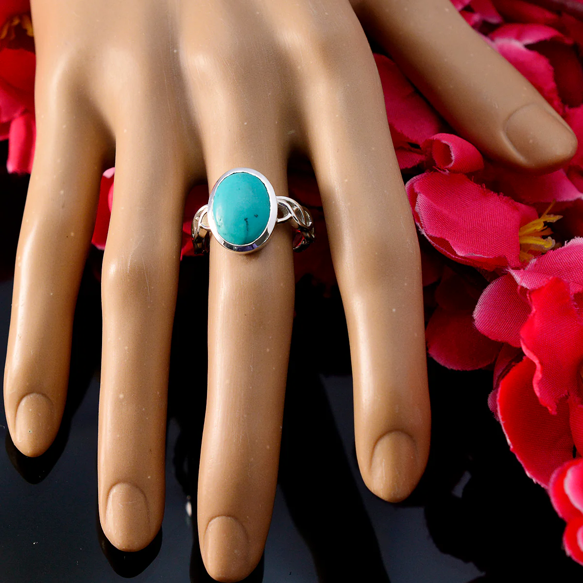 Turquoise Solitaire African 92.5 Silver Blue Gemstones Minimal Abstract Ring Jewelry - Image 5